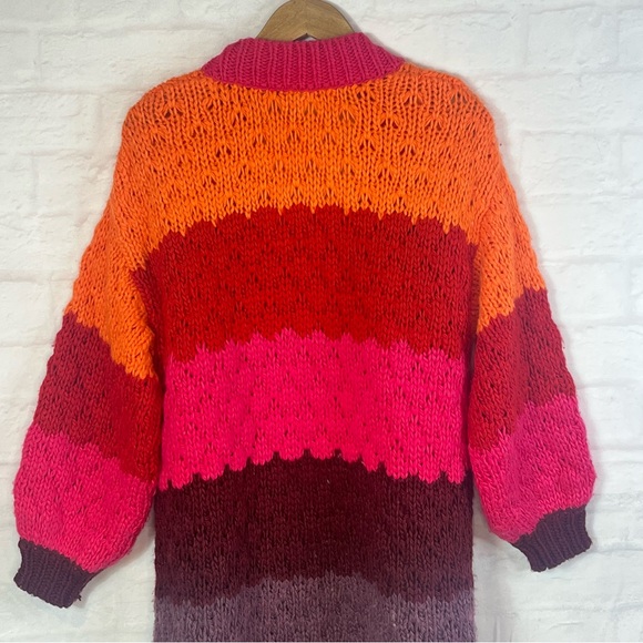 Farm Rio  Chunky Rainbow Stripe Colorblocked Chunky Cardigan Small - Picture 5 of 12